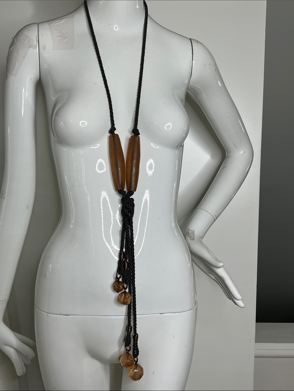 Armani Exchange Long Silk Rope and Translucent Brown Lucite Large Bead Toggles